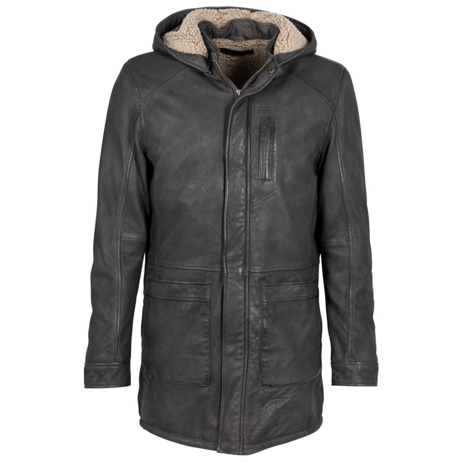 Długa skórzana kurtka męska Deercraft antracyt DMYorin – BLACK FRIDAY