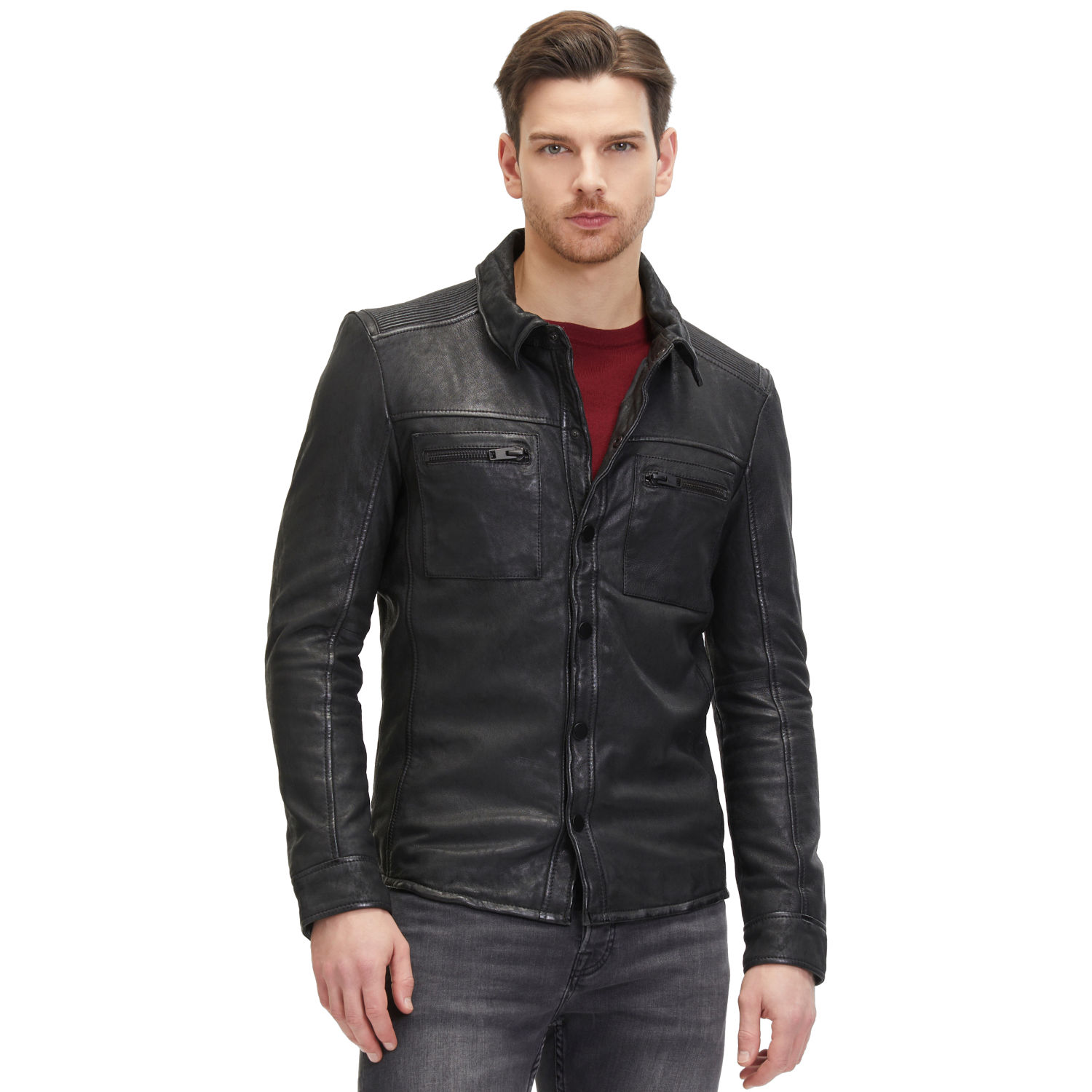 Męska skórzana koszula 2.0 od Mauritius Czarna G2MImon – BLACK FRIDAY