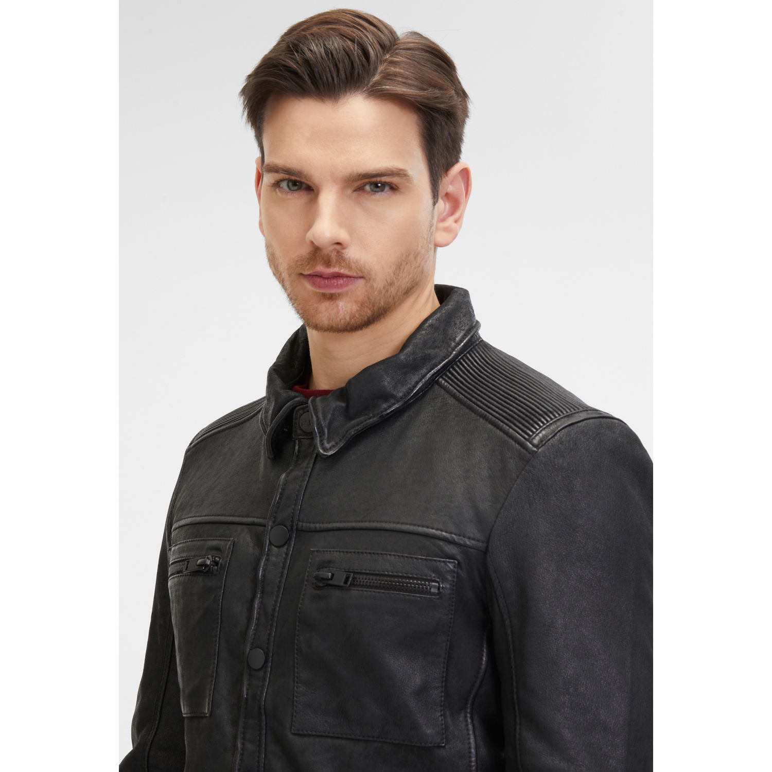 Męska skórzana koszula 2.0 od Mauritius Czarna G2MImon – BLACK FRIDAY
