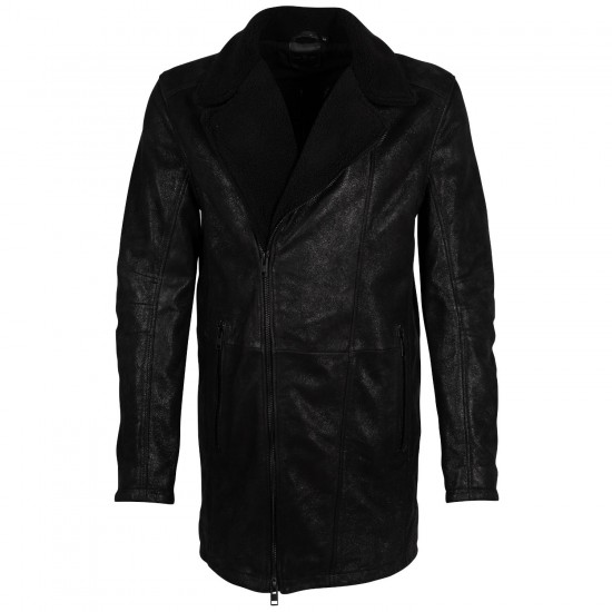 Męska długa skórzana kurtka 2.0 firmy Mauritius, czarna G2MLyel