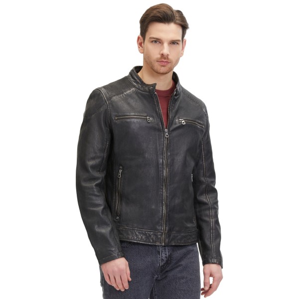 Męska skórzana kurtka Mauritius czarno-beżowa GMDerran 2