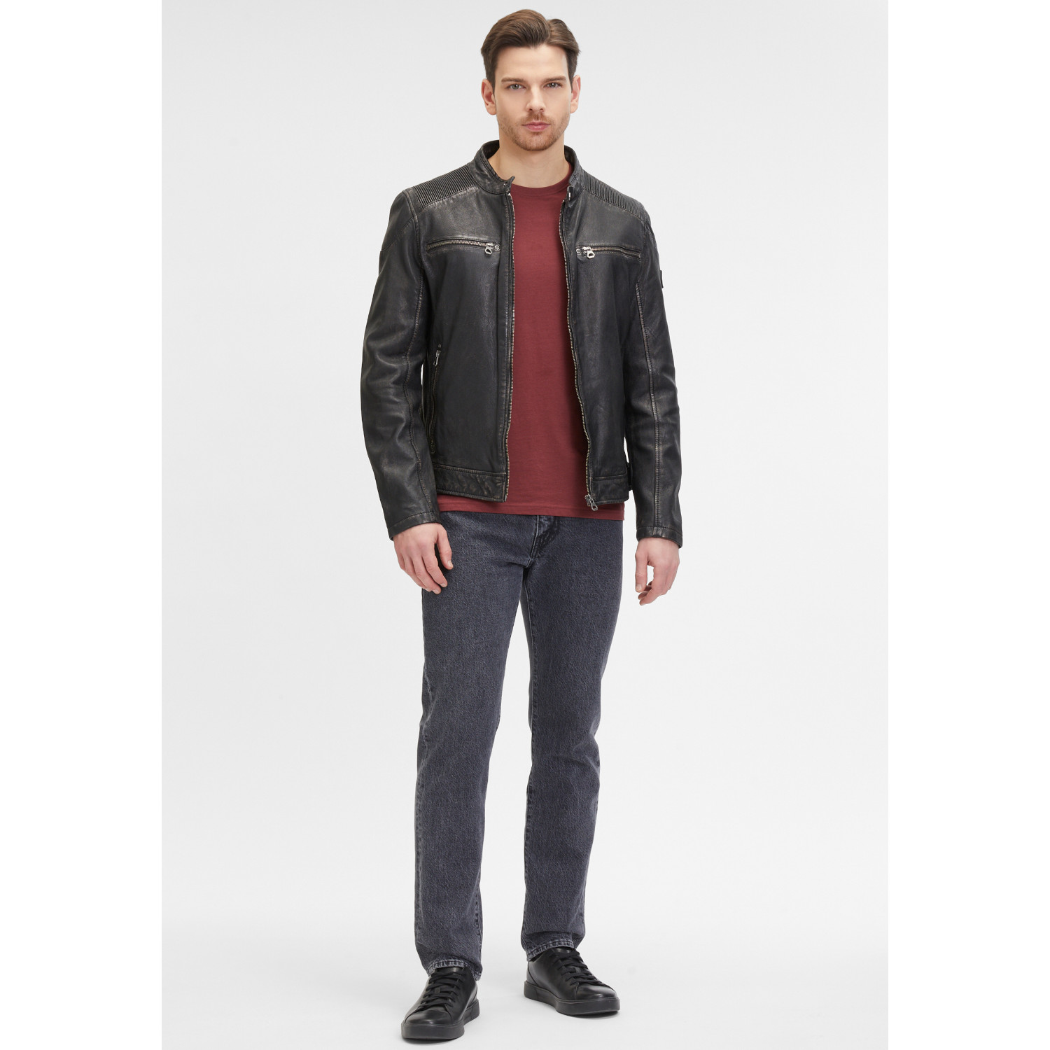 Męska skórzana kurtka Mauritius czarno-beżowa GMDerran 2 – BLACK FRIDAY