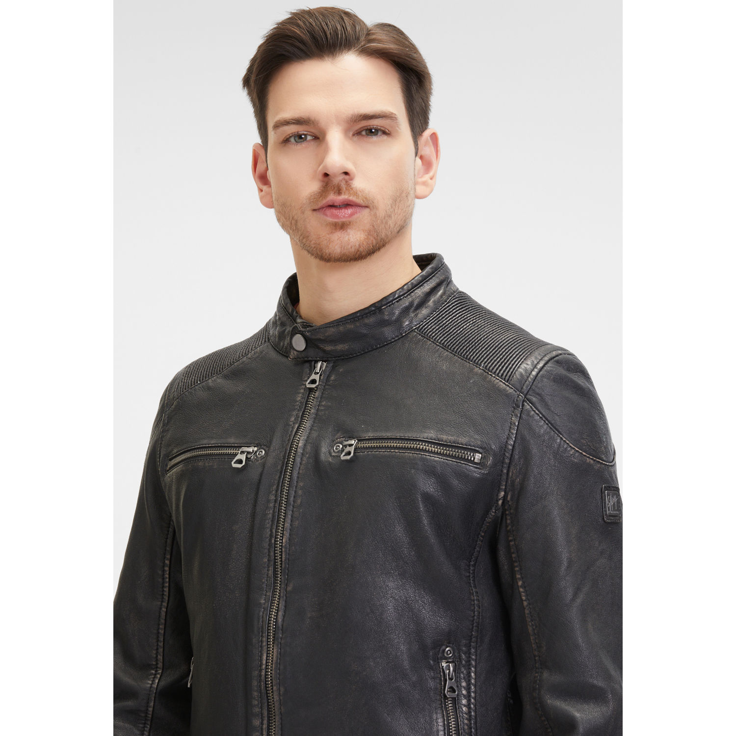 Męska skórzana kurtka Mauritius czarno-beżowa GMDerran 2 – BLACK FRIDAY