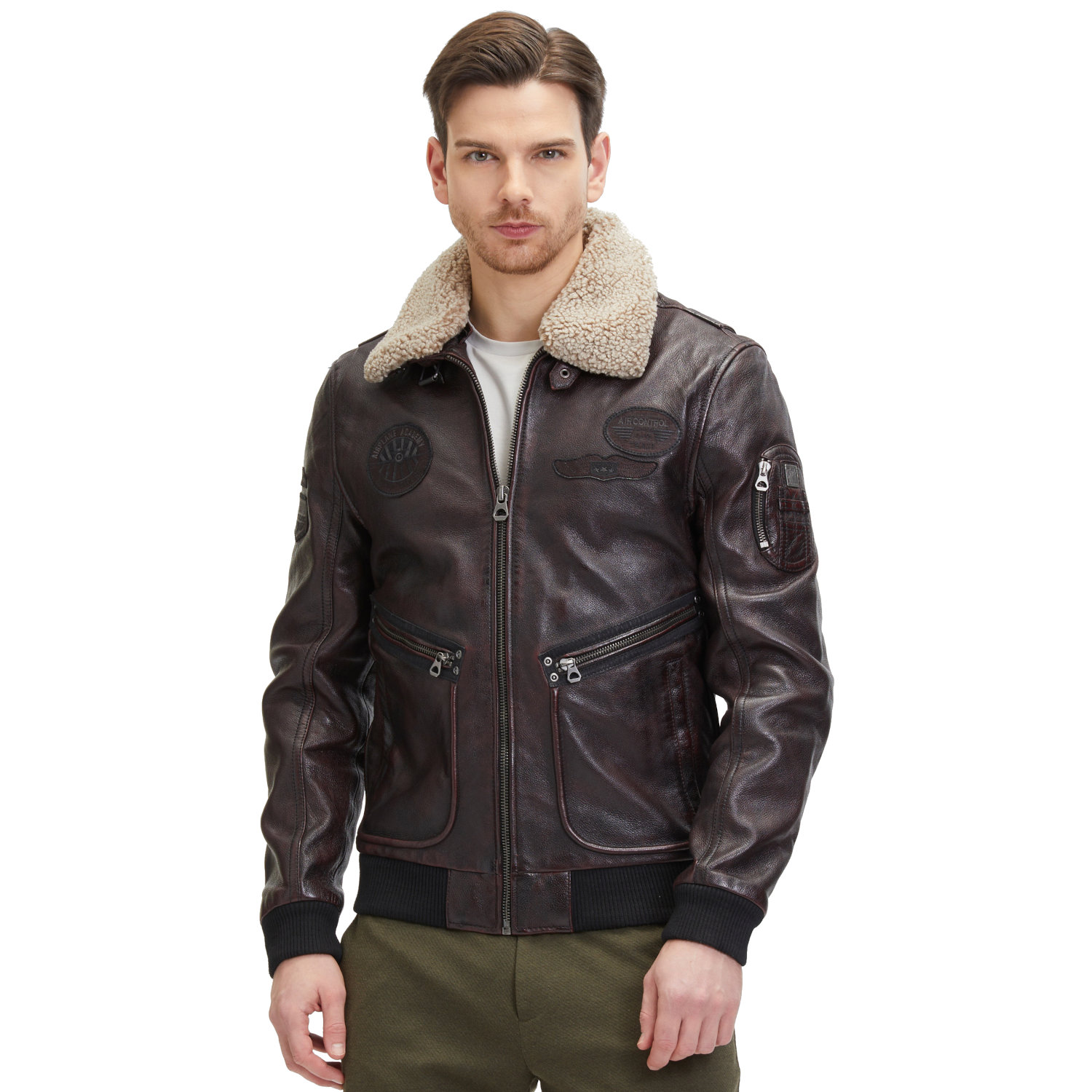 Męska skórzana kurtka Mauritius brązowa GMStarpilot – stoc