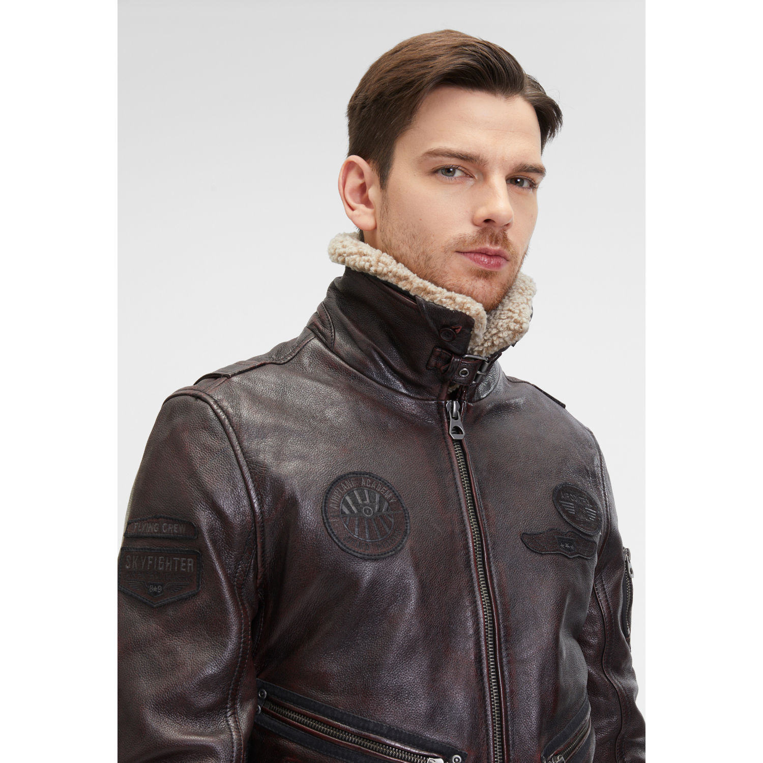 Męska skórzana kurtka Mauritius brązowa GMStarpilot – stoc