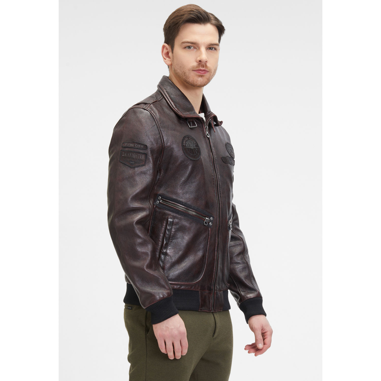 Męska skórzana kurtka Mauritius brązowa GMStarpilot – stoc