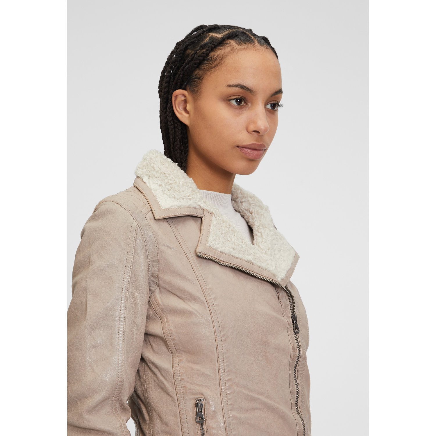 Damska zimowa kurtka skórzana Mauritius Szara GWJolanda – BLACK FRIDAY