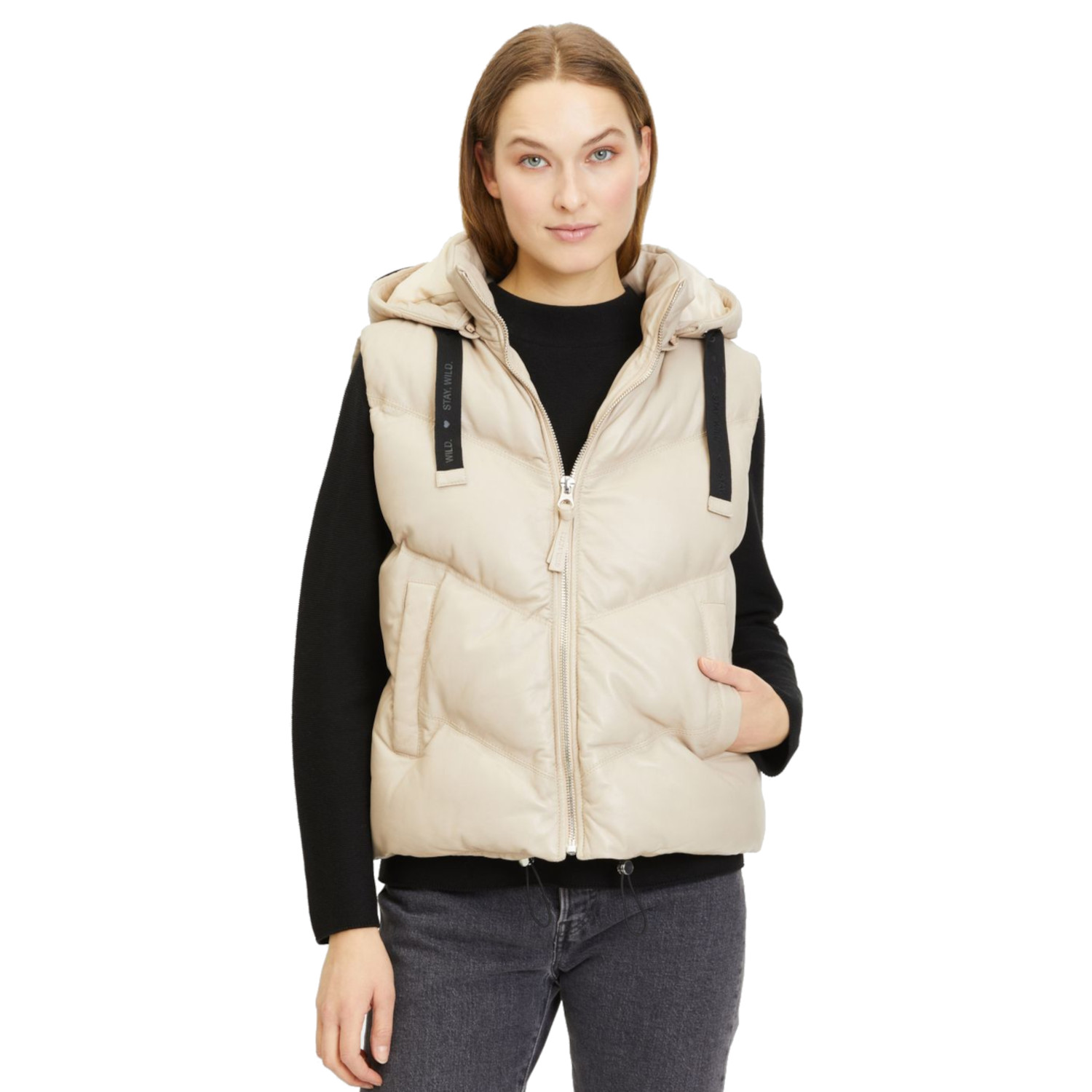 Kamizelka skórzana damska Mauritius beżowa GWNamica – Kamizelki skórzane