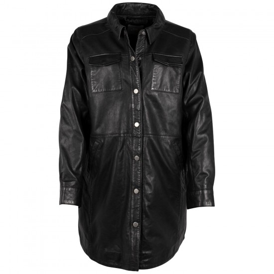 Długa skórzana koszula damska Mauritius Czarna GWNelda
