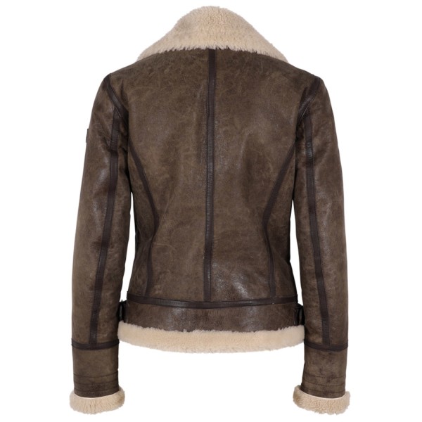 Płaszcz damski ze skóry naturalnej i futra Mauritius Ciemnobrązowy GWSkye