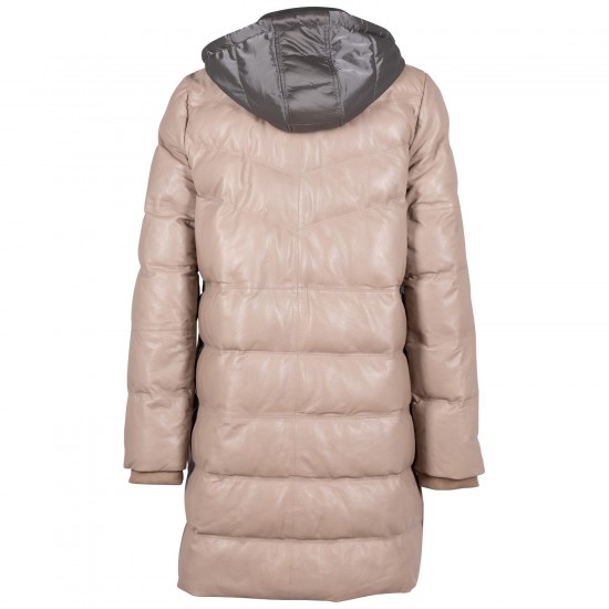 Długa skórzana kurtka damska Mauritius Beżowa GWValeriah