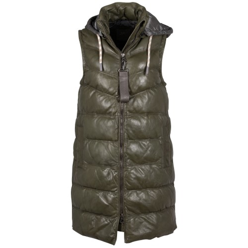 Długa skórzana kamizelka damska Mauritius Jasnooliwkowa GWVivika