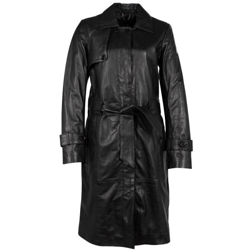 Długa skórzana kurtka damska Mauritius Czarna MSWFreydis