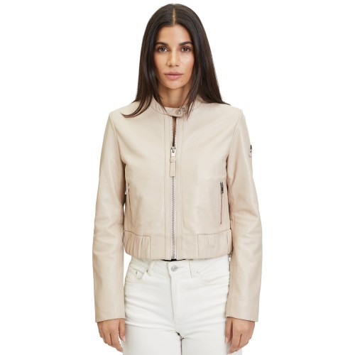 Damska krótka skórzana kurtka Mauritius Jasnobeżowa MWAmalie