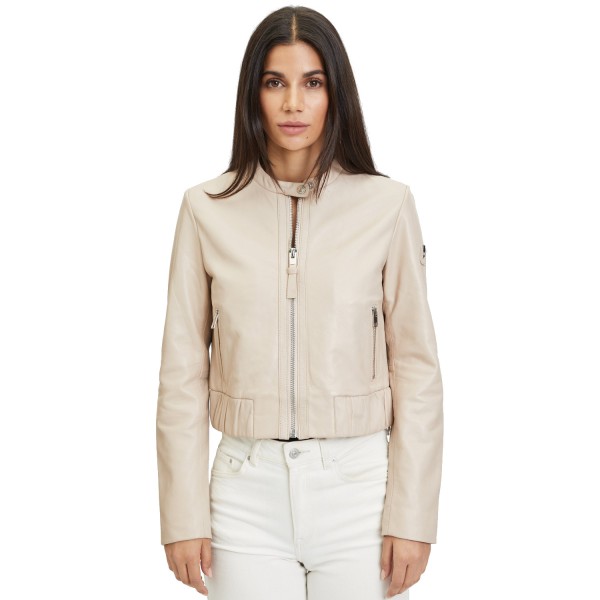 Damska krótka skórzana kurtka Mauritius Jasnobeżowa MWAmalie