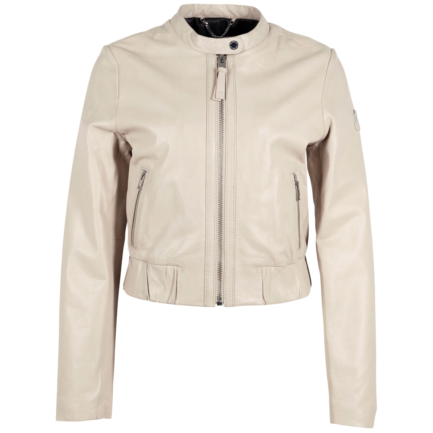 Damska krótka skórzana kurtka Mauritius Jasnobeżowa MWAmalie – BLACK FRIDAY