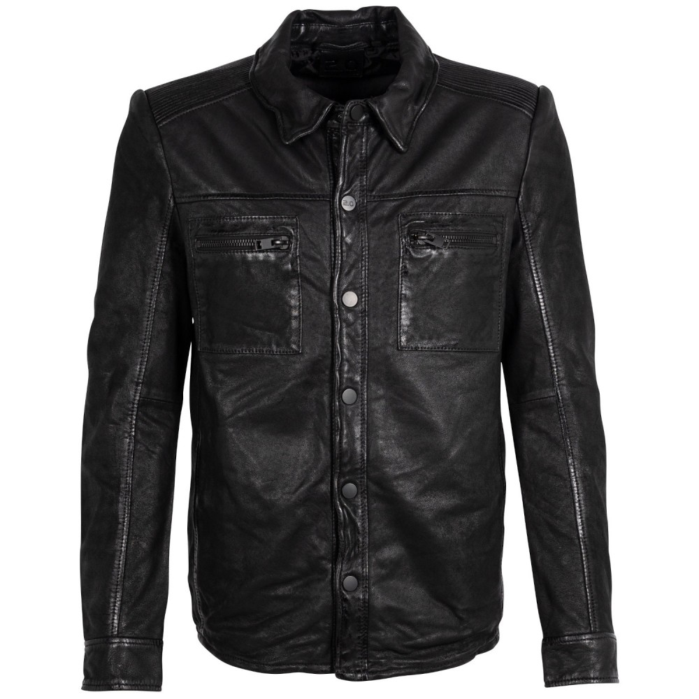 Męska skórzana koszula 2.0 od Mauritius Czarna 2MDonn - readytowear