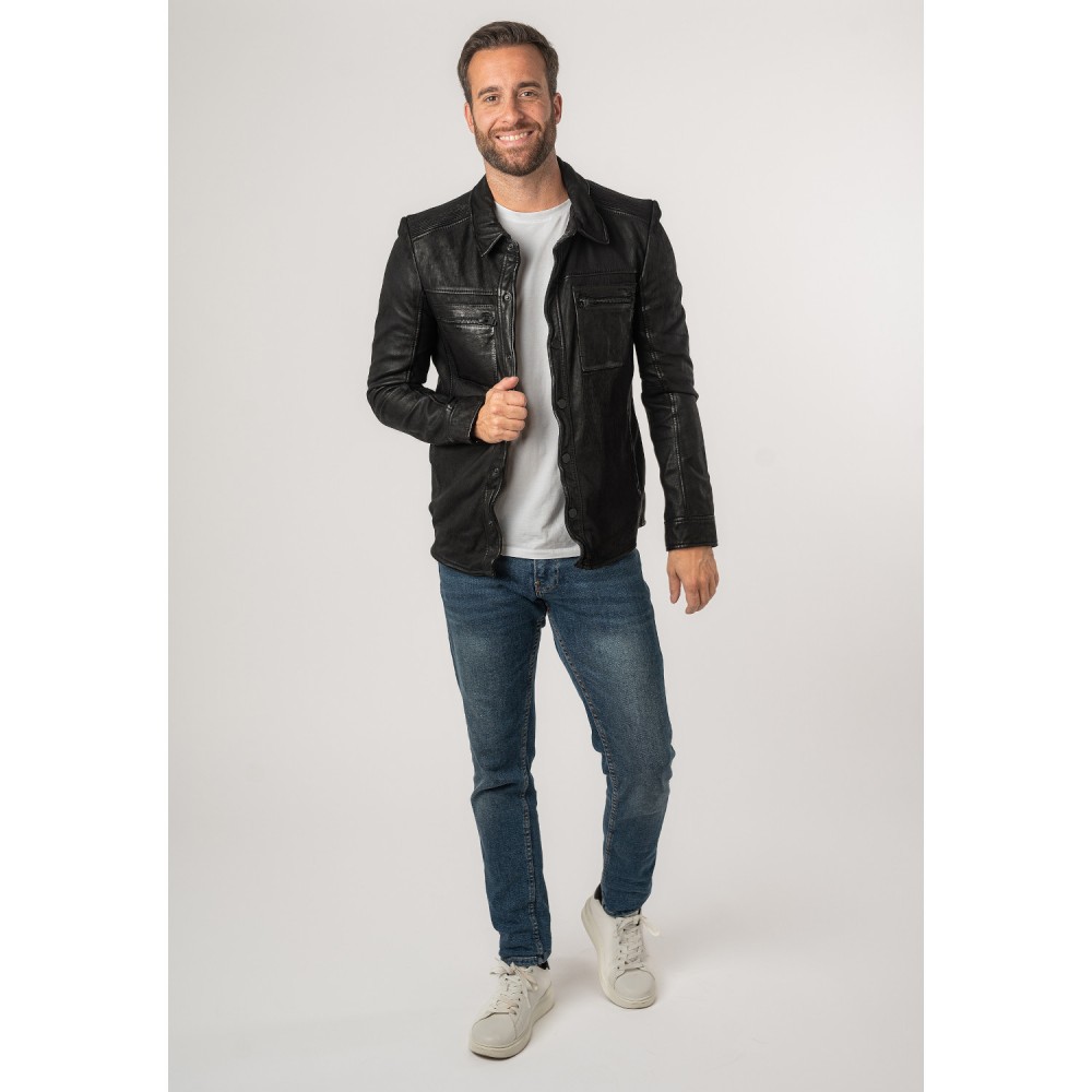 Męska skórzana koszula 2.0 od Mauritius Czarna 2MDonn - readytowear