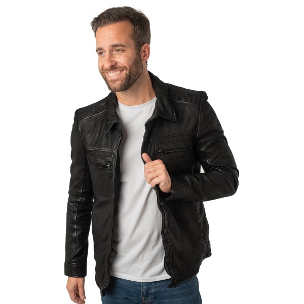 Męska skórzana koszula 2.0 od Mauritius Czarna 2MDonn