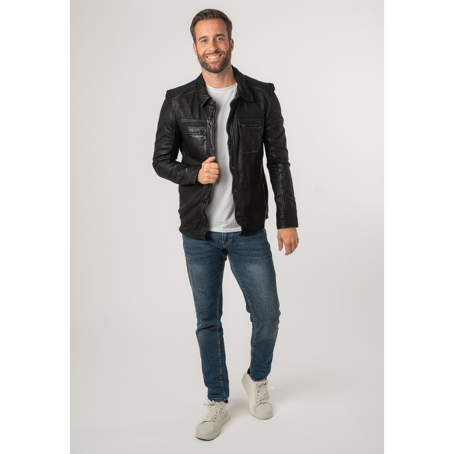 Męska skórzana koszula 2.0 od Mauritius Czarna 2MDonn – Koszule skórzane