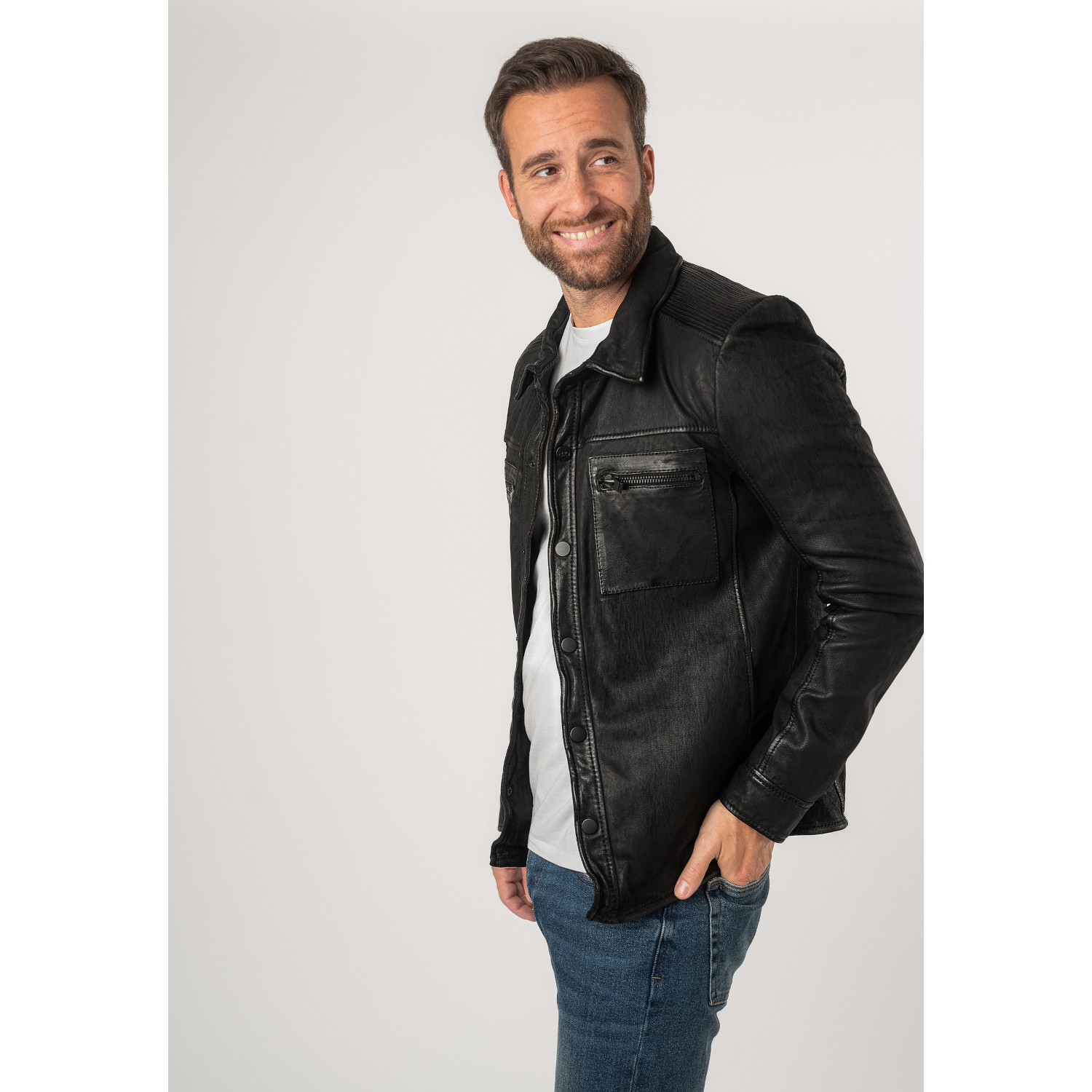 Męska skórzana koszula 2.0 od Mauritius Czarna 2MDonn – Koszule skórzane