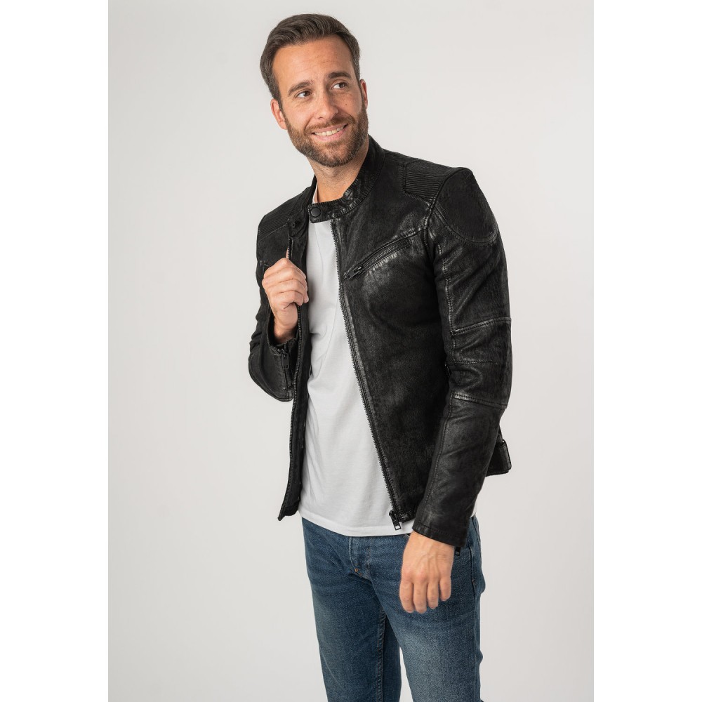 Męska skórzana kurtka 2.0 od Mauritius Czarna 2MSaibo - readytowear