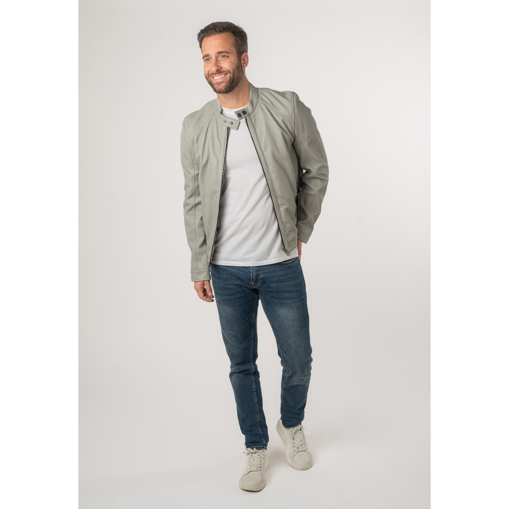 Męska skórzana kurtka 2.0 od Mauritius jasnoszara 2MToji - readytowear