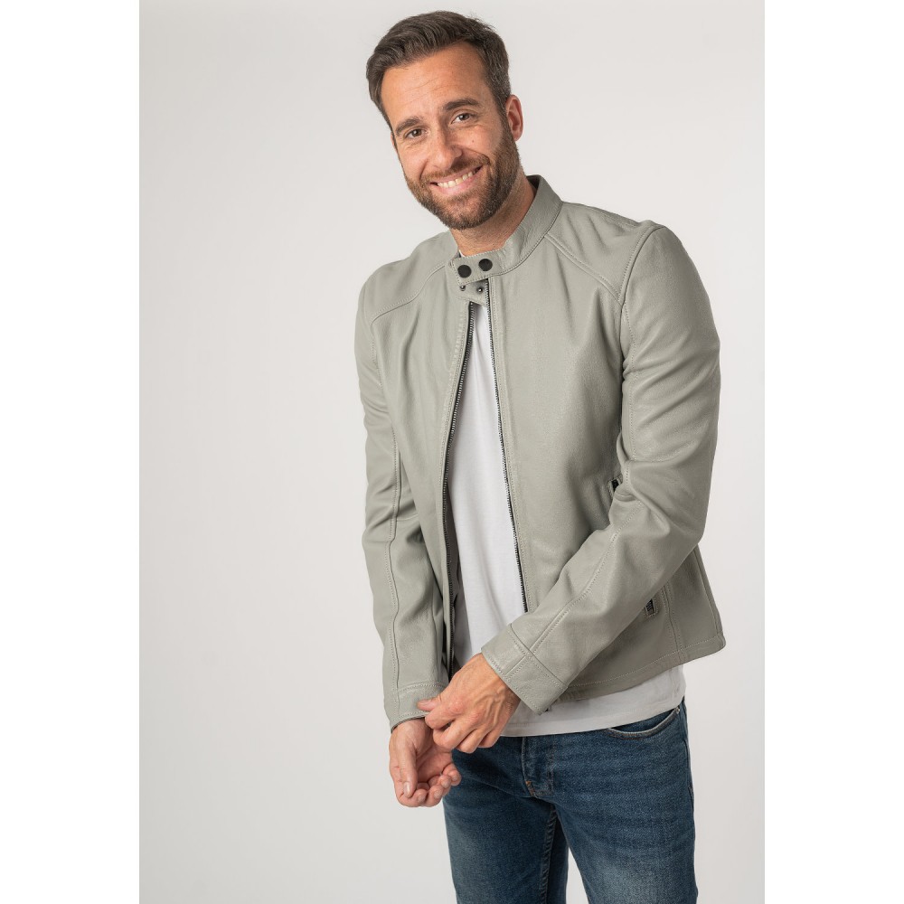 Męska skórzana kurtka 2.0 od Mauritius jasnoszara 2MToji - readytowear