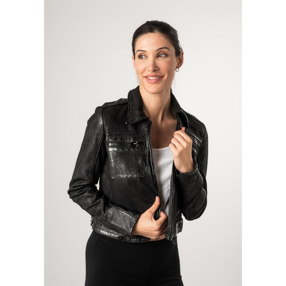 Damska krótka skórzana kurtka 2.0 Mauritius Czarna 2Wmarine - readytowear
