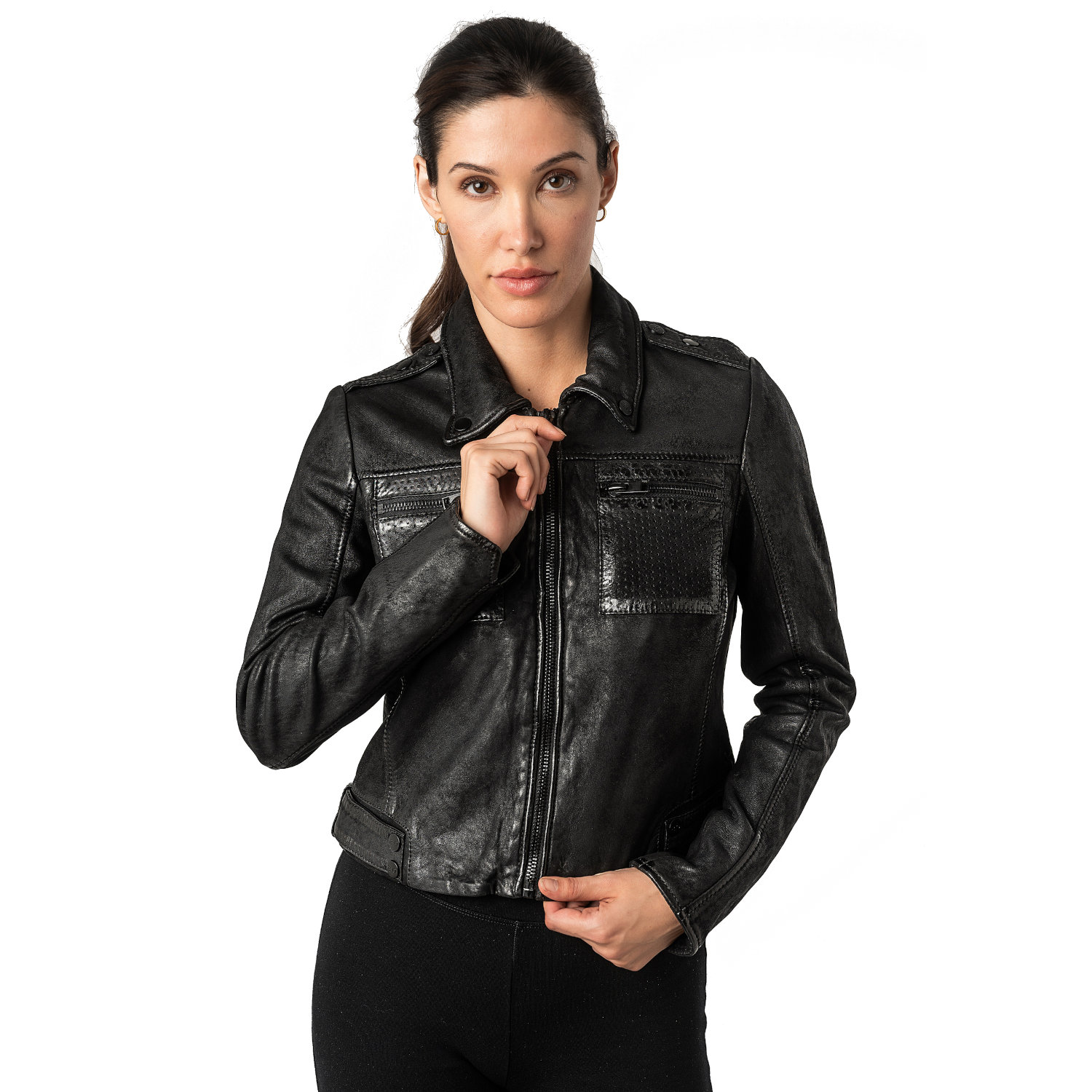 Damska krótka skórzana kurtka 2.0 Mauritius Czarna 2Wmarine – Kurtki skórzane