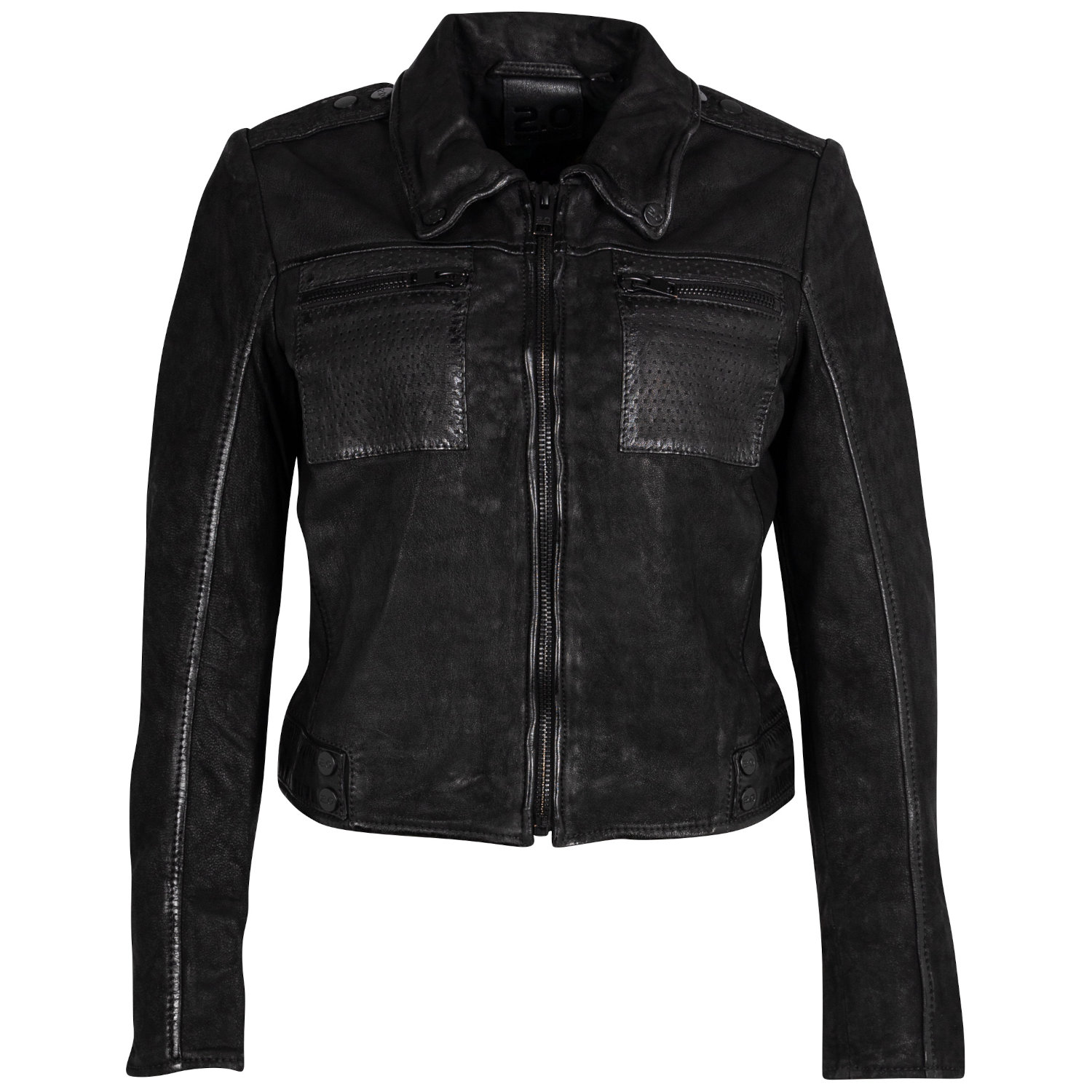 Damska krótka skórzana kurtka 2.0 Mauritius Czarna 2Wmarine – Kurtki skórzane