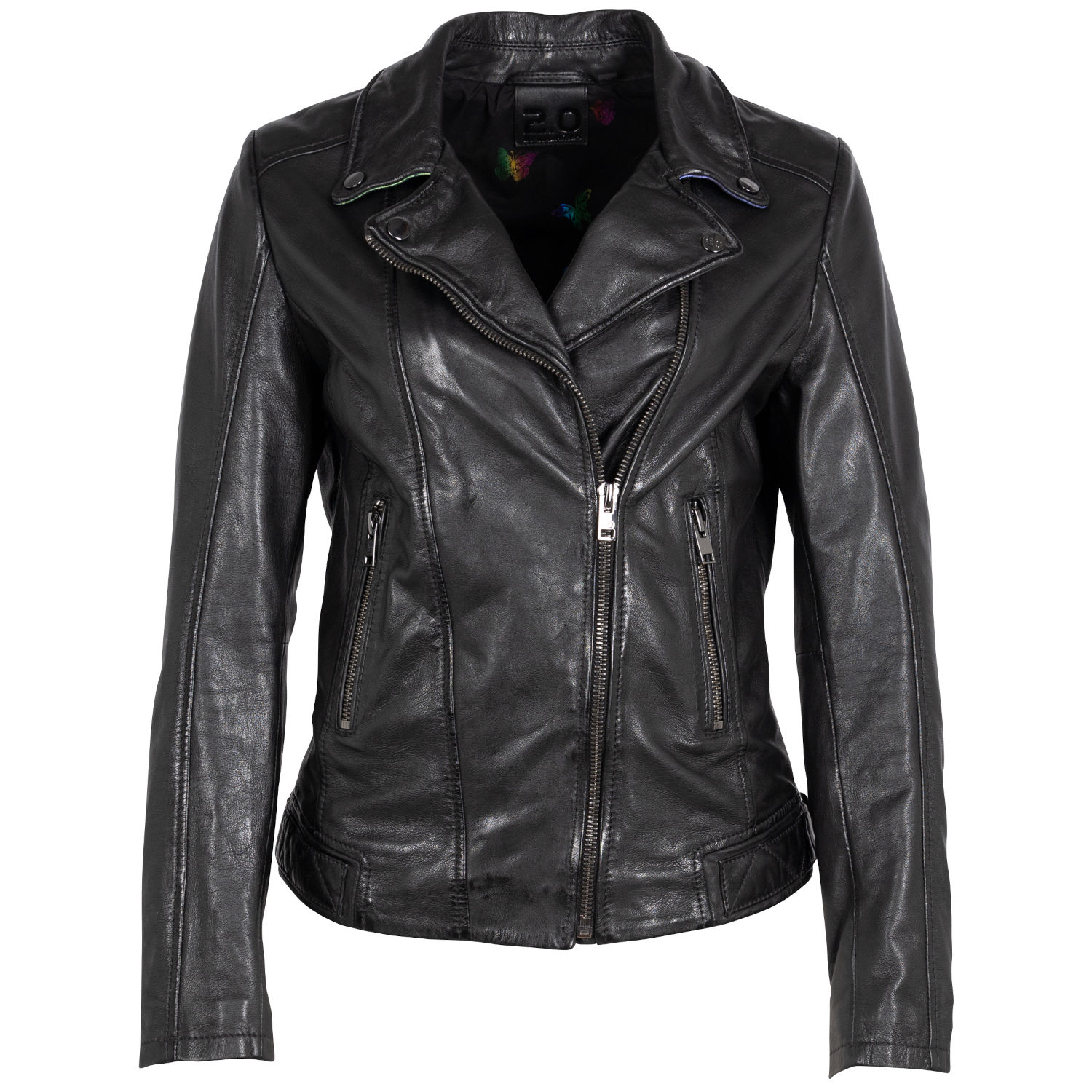 Damska skórzana kurtka 2.0 od Mauritius Czarna/Holograficzna 2Wminji – Kurtki skórzane