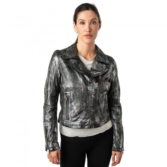 Kurtka skórzana damska 2.0 od Mauritius, czarna/holograficzna, 2Wnishell