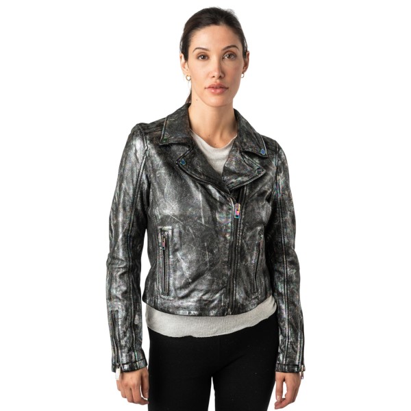 Kurtka skórzana damska 2.0 od Mauritius, czarna/holograficzna, 2Wnishell