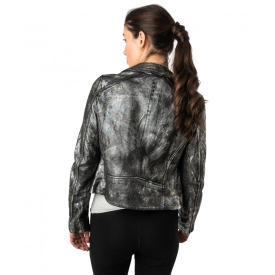 Kurtka skórzana damska 2.0 od Mauritius, czarna/holograficzna, 2Wnishell