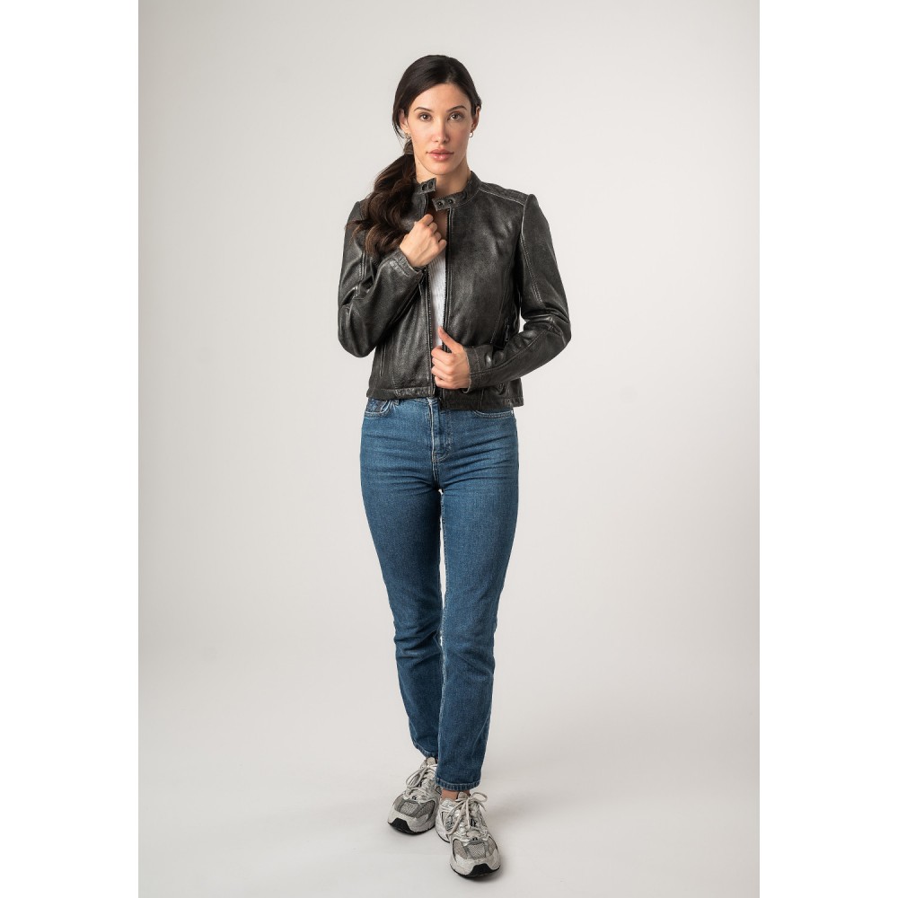 Kurtka skórzana damska 2.0 od Mauritius w kolorze vintage grey 2Wrayla - readytowear