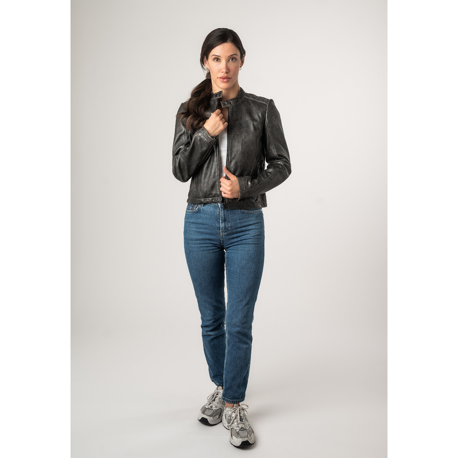 Kurtka skórzana damska 2.0 od Mauritius w kolorze vintage grey 2Wrayla – Kurtki skórzane