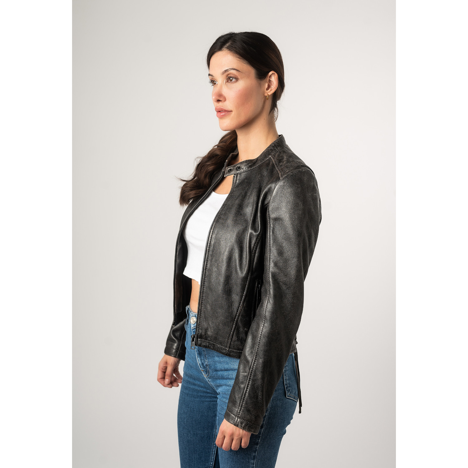 Kurtka skórzana damska 2.0 od Mauritius w kolorze vintage grey 2Wrayla – Kurtki skórzane