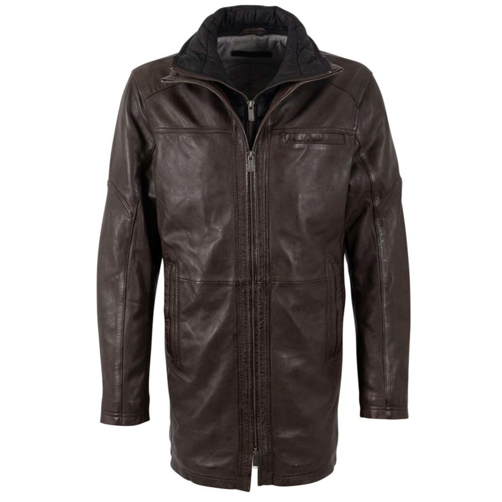 Męska długa skórzana kurtka Deercraft Ciemnobrązowa DMSjol