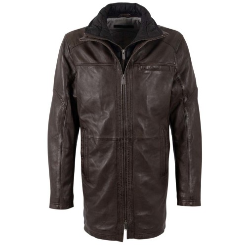 Męska długa skórzana kurtka Deercraft Ciemnobrązowa DMSjol