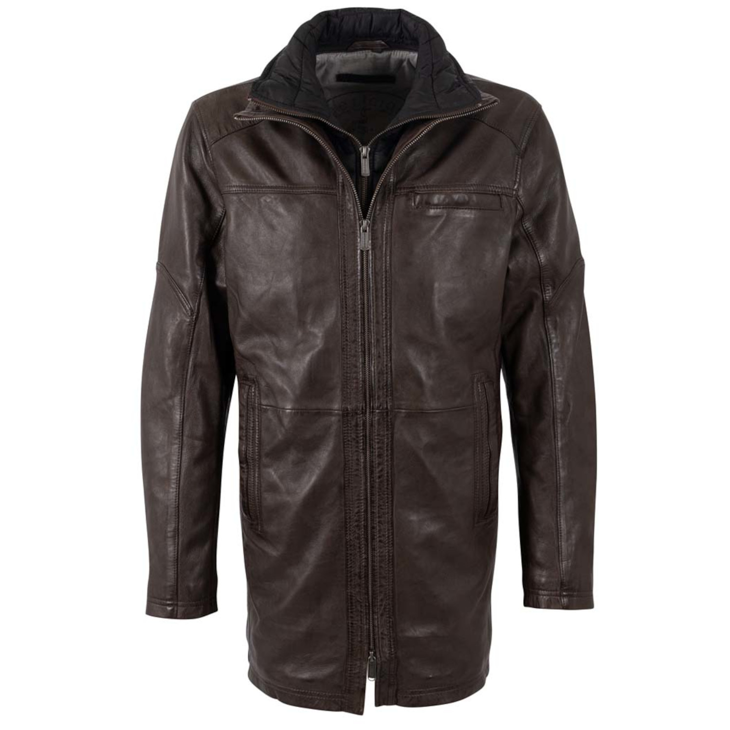 Męska długa skórzana kurtka Deercraft Ciemnobrązowa DMSjol – Kurtki skórzane