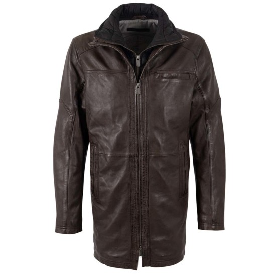 Męska długa skórzana kurtka Deercraft Ciemnobrązowa DMSjol