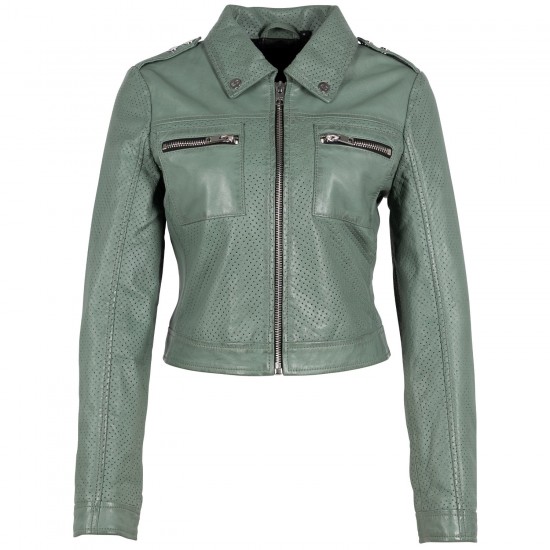 Damska krótka skórzana kurtka Gipsy Sage Green G2WShala