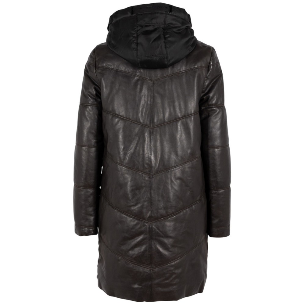 Długa zimowa kurtka skórzana damska Gipsy Ciemnobrązowa GWVallie