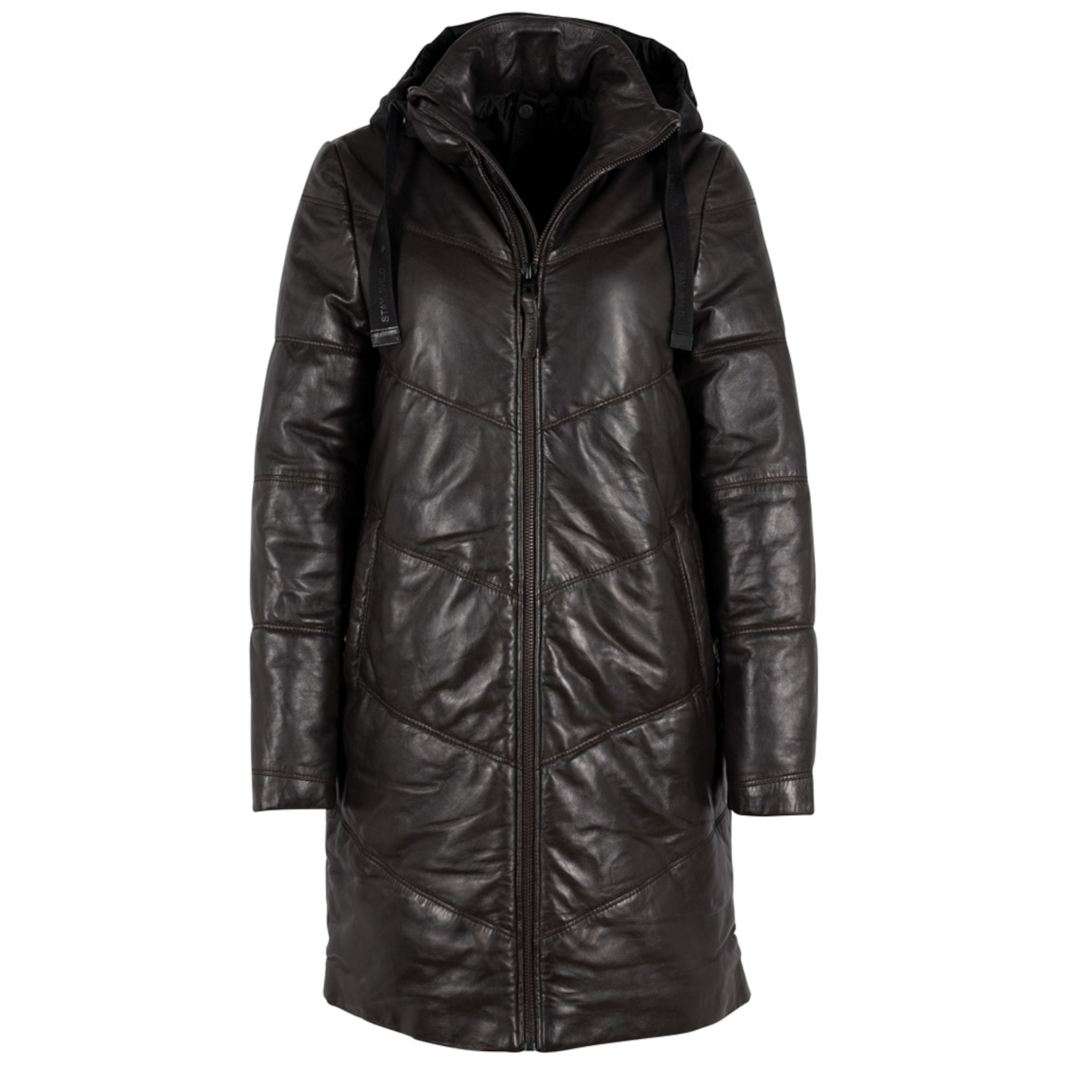 Długa zimowa kurtka skórzana damska Gipsy Ciemnobrązowa GWVallie – BLACK FRIDAY