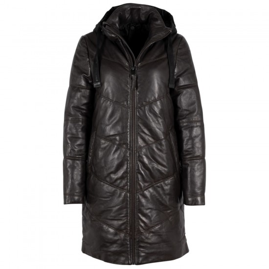Długa zimowa kurtka skórzana damska Gipsy Ciemnobrązowa GWVallie
