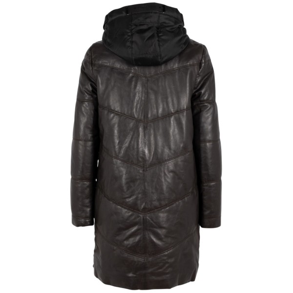 Długa zimowa kurtka skórzana damska Gipsy Ciemnobrązowa GWVallie