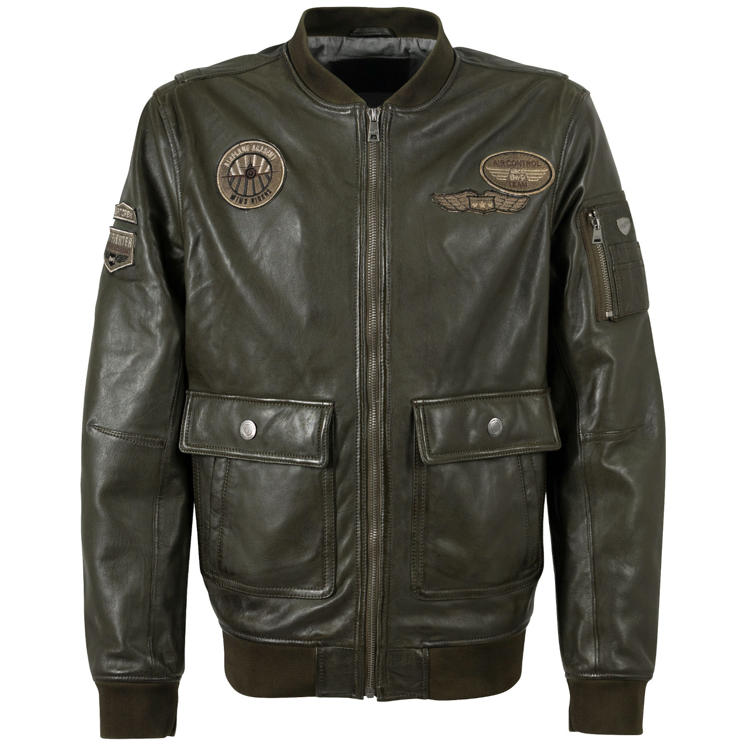 Męska skórzana kurtka Mauritius Wojskowa zielona MMAirpilot