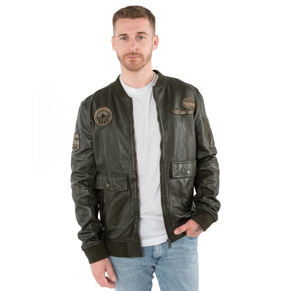 Męska skórzana kurtka Mauritius Wojskowa zielona MMAirpilot