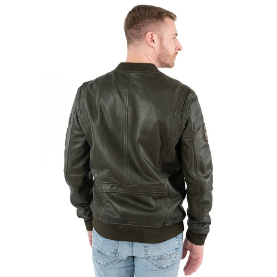 Męska skórzana kurtka Mauritius Wojskowa zielona MMAirpilot